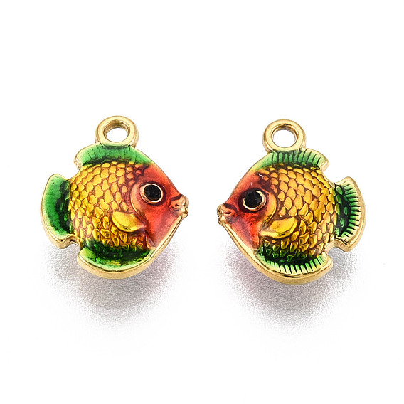 304 из нержавеющей стали шармы эмали, рыба, со стразами, без свинца и без кадмия, реальный 18 k позолоченный