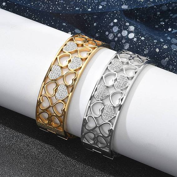 Ионное покрытие (ip) 304 браслеты из нержавеющей стали с полимерной глиной и стразами для женщин, сердце