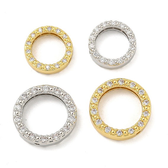 Оправа из бусинок из латуни с микропаве и прозрачным цирконием, долговечный, без свинца и без кадмия, Кольца