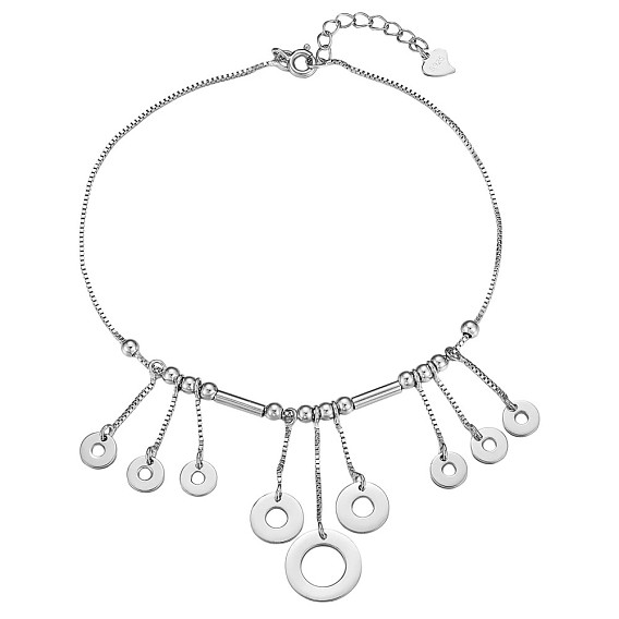 925 Sterling Silver Donut Charm Anklet with Curved Tube Beads, Long Chain Tessel Charm Jewelry for Women Summer Beach Gift