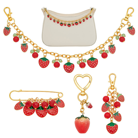 4шт. алюминиевые цепочки, цепочки-удлинители для сумок и эмалевые броши из сплава клубники и подвески