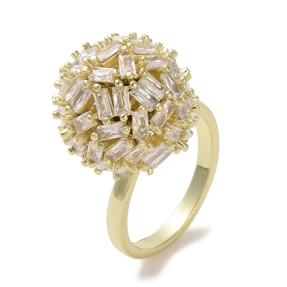 Brass Micro Pave Cubic Zirconia Cuff Ring, Cadmium Free & Lead Free, Round