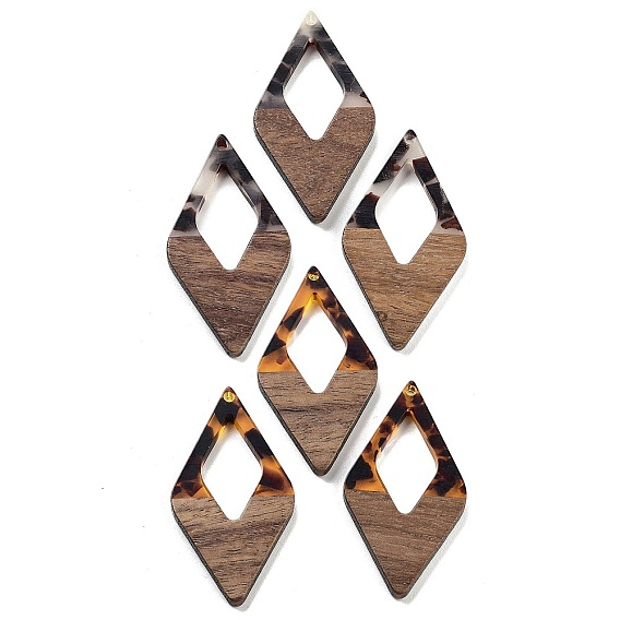Walnut Wood with Resin Pendants, Rhombus