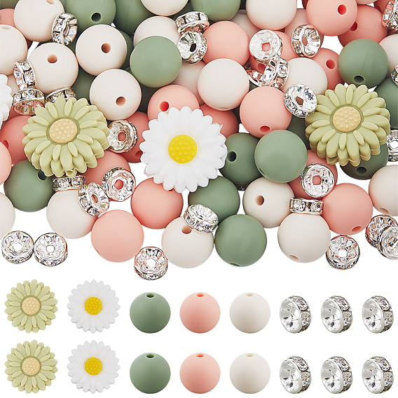 144 шт. 6 стили ромашки, круглые и рондельные пищевые силиконовые бусины экологически чистые