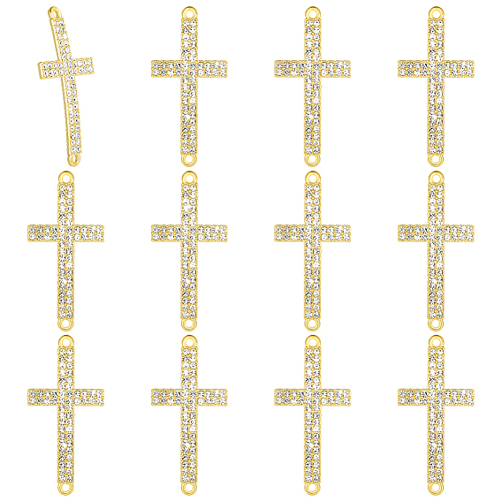 12pcs breloques connecteurs en alliage de cristal et strass religieux, breloques en forme de croix incurvée