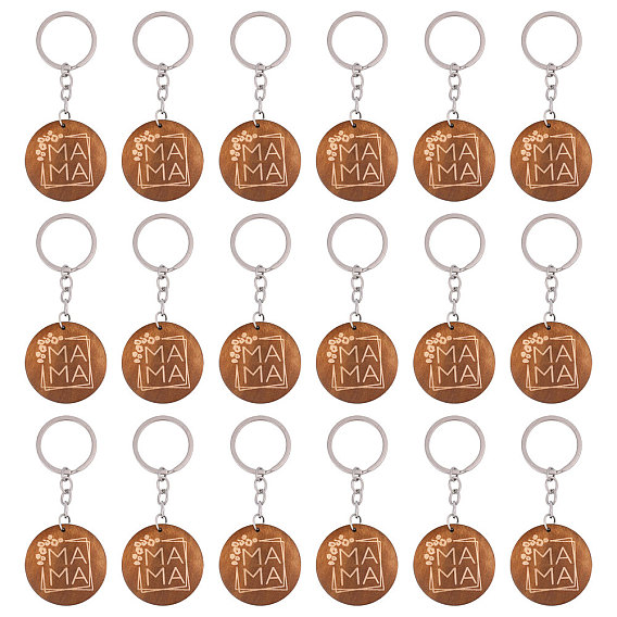 50шт. гравированные деревянные плоские круглые подвески-брелоки, слово мама подарок на день матери брелок, с железной фурнитурой