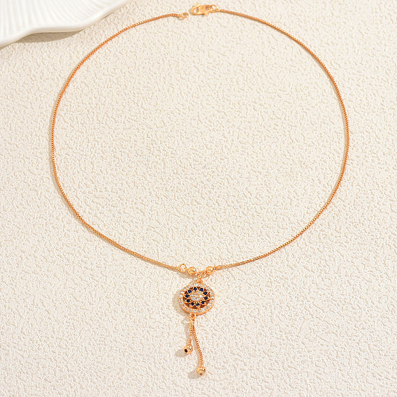 Ожерелья в стиле бохо с подвеской в виде компаса из латуни с микропаве из разноцветных кубических цирконий