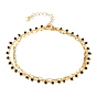 2 Layered Brass Curb Chains Anklets, with Handmade Glass Beaded Chains & Paperclip Chains, 304 Stainless Steel Heart Charms, Lobster Claw Clasps