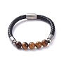 Unisex Leather Cord Bracelets, with Natural Gemstone Round Beads, 304 Stainless Steel Magnetic Clasps and Rondelle Beads, with Cardboard Packing Box