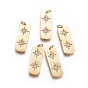 Латунные подвески, с микропаве из кубического циркония и прыжковыми кольцами, прямоугольник со звездой, прозрачные