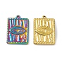 304 Stainless Steel Pendant Rhinestone Settings, Wave Textured, Rectangle with Eye Pattern Charms