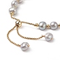 Dyed Natural Pearl & Brass Round Beaded Slider Bracelet, Adjustable Bracelet with Golden 304 Stainless Steel Box Chains for Women