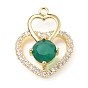 Brass with K9 Glass & Rhinestone Pendants, Light Gold, Heart Charms