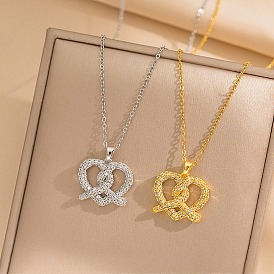 Сердце 304 ожерелья из нержавеющей стали с микропаве из прозрачного кубического циркония для женщин