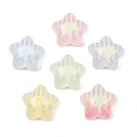 Printed Transparent Resin & Glitter Powder Cabochons, Striped Star with Bowknot