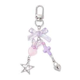 Bowknot Acrylic Pendant Decorations, Alloy Star & Heart Padlock and Swivel Clasps Charms for Bag Ornaments