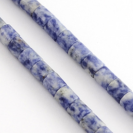 Натуральные голубые пятна нитей яшмы, колонка, 6x6 мм, отверстие : 1 мм, около 66 шт / нитка, 15.7 дюйм