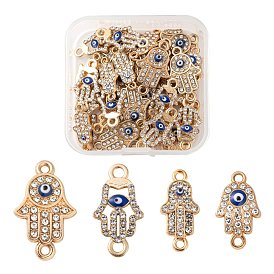 40Pcs 4 Style Alloy Rhinestone Links/Connectors, Enamel Style, Hamsa Hand/Hand of Miriam with Evil Eye, Blue