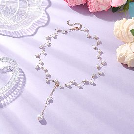 304 цепочка с круглым кулоном и ожерельем из искусственного жемчуга из нержавеющей стали и пластика, белые