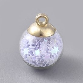 Стеклянный шар подвески, с блестками звездного блеска и позолоченными пластиковыми чашечками, круглые