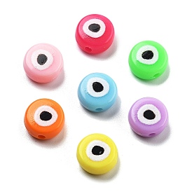 Opaque Printed Acrylic Beads, Flat Round with Eye Pattern