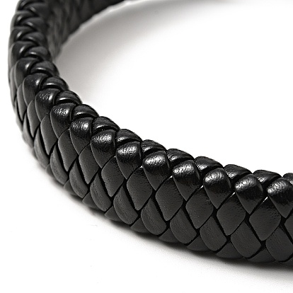 Bracelet cordon tressé imitation cuir pu, 304 bracelet gothique fermoir tête de mort en acier inoxydable pour hommes femmes