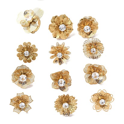 201 Регулируемые кольца-манжеты из нержавеющей стали с одинарным кубическим цирконием для женщин, цветок