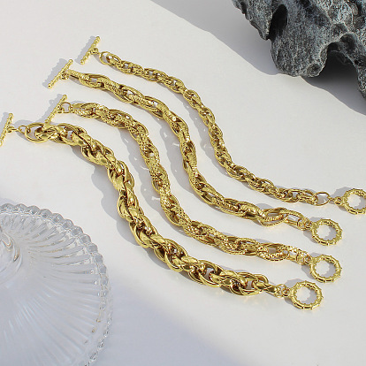 Текстурированные 304 браслеты из нержавеющей стали с двойными звеньями для женщин, овальные