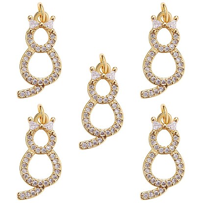 Brass Micro Pave Clear Cubic Zirconia Pendants, Long-Lasting Plated, Cat