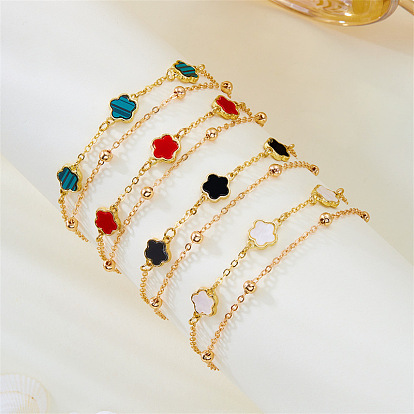 Двухслойные браслеты на ногу из сплава и акрила с цепочкой в виде цветка-лепестка для женщин, золотые