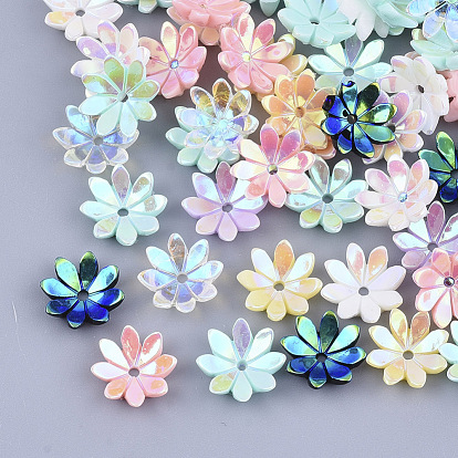 Opaque Resin Bead Caps, AB Color Plated, Multi-Petal, Flower