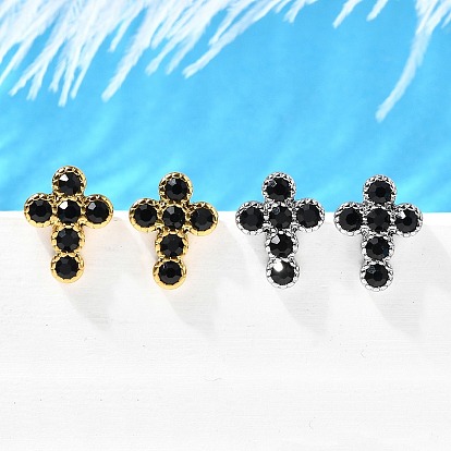 304 из нержавеющей стали серьги, со стразами, ионное покрытие (ip), крестик