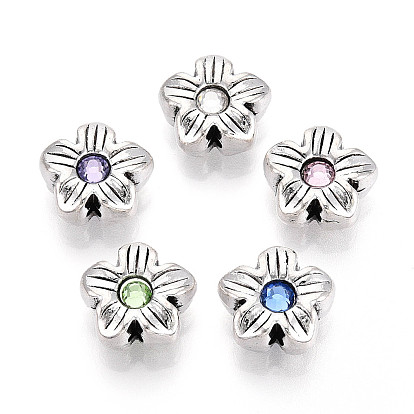 Сплавочные овальные бусины тибетского стиля , со стразами, цветок, античное серебро