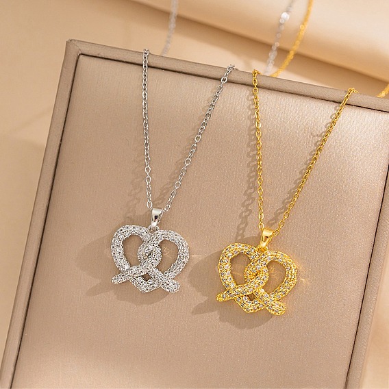 Сердце 304 ожерелья из нержавеющей стали с микропаве из прозрачного кубического циркония для женщин