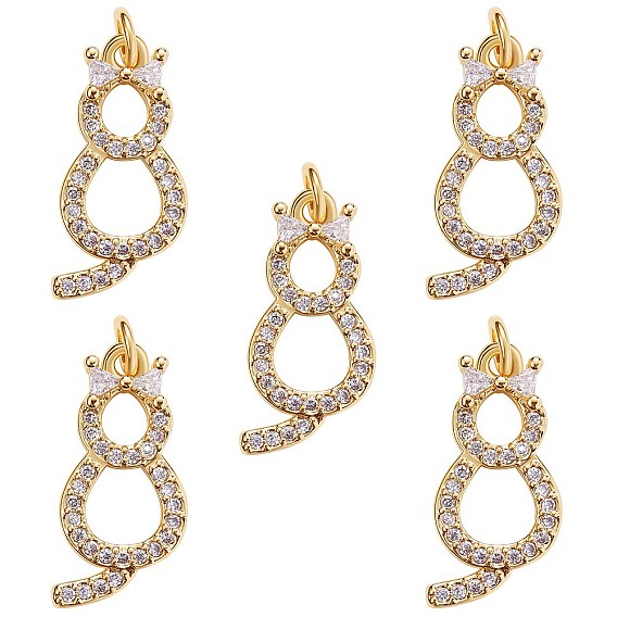 Brass Micro Pave Clear Cubic Zirconia Pendants, Long-Lasting Plated, Cat