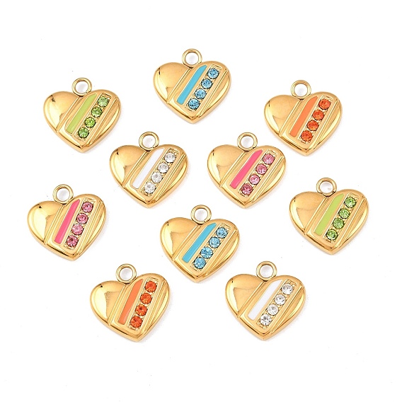 304 микро нержавеющей стали прокладывать Цирконом подвески, сердце прелести, с эмалью