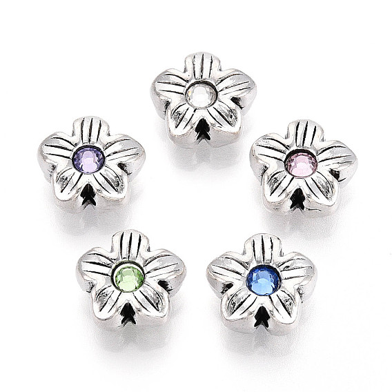 Сплавочные овальные бусины тибетского стиля , со стразами, цветок, античное серебро