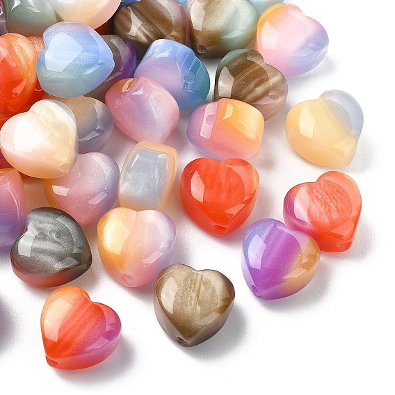 40шт непрозрачные шарики из смолы, сердце, с блеском порошок