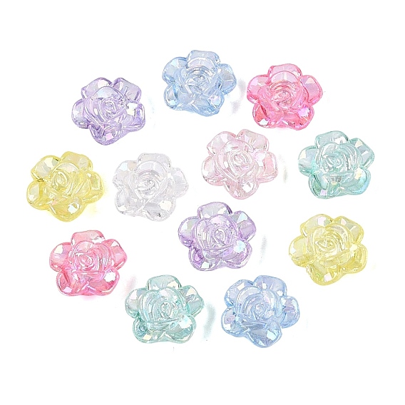 Perles en plastique transparentes, fleur, de couleur plaquée ab 