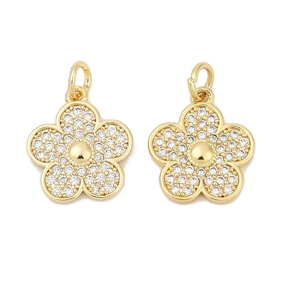 Латунные микро проложить кубического циркония подвески, без кадмия и без свинца, цветок, с целью перехода в кольце