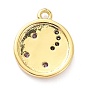Brass Micro Pave Cubic Zirconia Pendants, Flat Round with Moon & Star