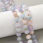 Нити бусин из натурального лавандового аметиста, аквамарина и мадагаскарского розового кварца, граненые, рондель, с бисером