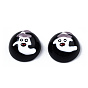 Halloween Opaque Resin Enamel Cabochons, Half Round with Rosy Brown Ghost