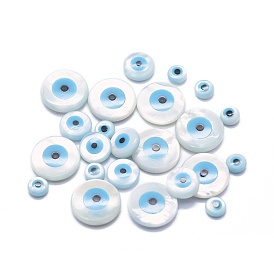 Shell Cabochons, with Synthetic Turquoise, Flat Round with Evil Eye