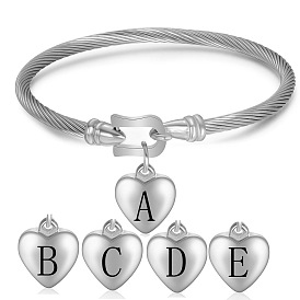 Titanium Steel Bangles, Heart Charm, Stainless Steel Color, for Women