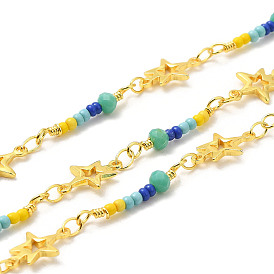 Chaînes perlées faites à la main en forme d'étoile en laiton, perles de verre, avec bobine, non soudée
