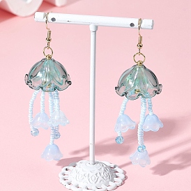 Серьги-подвески из акрила и стеклянных бусин в виде медуз, с 304 нержавеющей стали серьги крючки, золотые