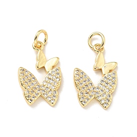 Eco-friendly Brass Micro Pave Clear Cubic Zirconia Pendants, with Jump Ring, Cadmium Free & Lead Free, Butterfly