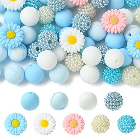 60шт. 9 виды силиконовых бусин и акриловых бусин, круглый и ромашка