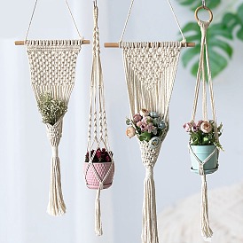Cotton Macrame Plant Hanging Basket, Handmade Woven Tassel for Garden Outdoor Indoor Decoration